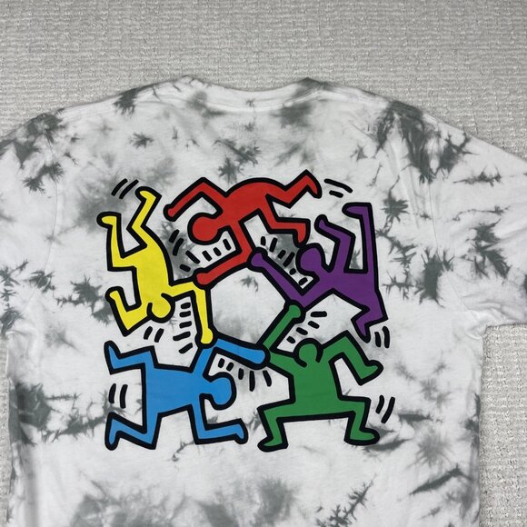 Keith Haring Graphic Gray Tie Dye T-Shirt Full Circle Dancing Graphic Size M - Picture 2 of 16